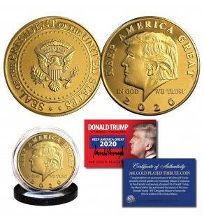 Donald Trump 2020 Keep America Great 45th President Official 24K Gold Clad Tribute Coin with Certificate, Coin Capsule and Display Stand