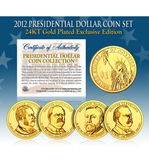 2012 Presidential $1 Dollar U.S. 24K GOLD PLATED - Complete 4-Coin Set - with Capsules