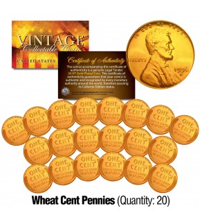 Lot of 20 Lincoln 1950's WHEAT Pennies US Coins 24K GOLD PLATED Lincoln Cent Penny