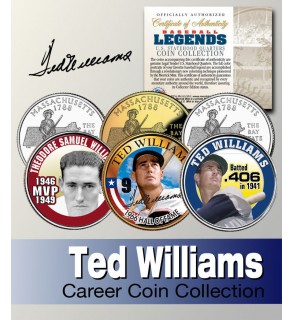 Baseball Legend TED WILLIAMS Massachusetts Statehood Quarters US Colorized 3-Coin Set - Officially Licensed