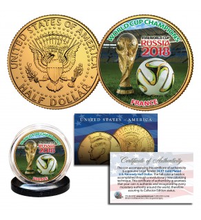 FRANCE 2018 FIFA WORLD CUP CHAMPIONS Soccer Football JFK Half Dollar US Coin 24K Gold Plated - RARE TEST ISSUE