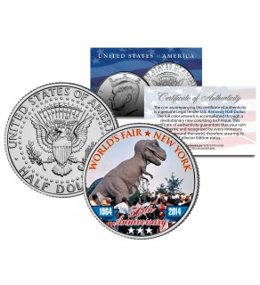 WORLD'S FAIR - 50th Anniversary - NEW YORK 1964-2014 Tyrannosaurus T. Rex JFK Half Dollar Coin