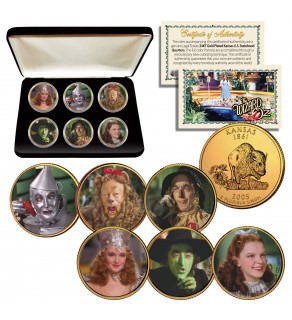 WIZARD OF OZ Kansas US State Quarter 24K Gold Plated 6-Coin Set with Display BOX - Officially Licensed