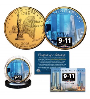 WORLD TRADE CENTER 9/11 20th Anniversary 2001-2021 NY State Quarter US Coin 24K Gold Plated WTC with Brooklyn Bridge View