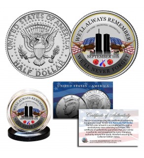 WORLD TRADE CENTER - We'll Always Remember, We'll Never Forget 9/11 JFK Kennedy Half Dollar U.S. Coin WTC
