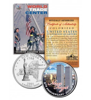 WORLD TRADE CENTER - 9th Anniversary - NEVER FORGET 9/11 NY State Quarter US Coin WTC