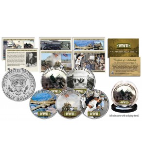 HISTORIC MOMENTS of WWII JFK Half Dollar 5-Coin Set with Matching Trading Cards