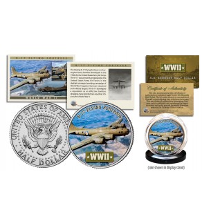 WWII * B-17 Flying Fortress Plane * JFK Half Dollar US Coin w/ Fact Trading Card