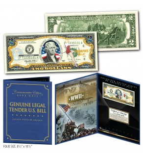 United States AIR FORCE World War II WWII Vintage Genuine Legal Tender U.S. $2 Bill in Large Collectors Folio Display 