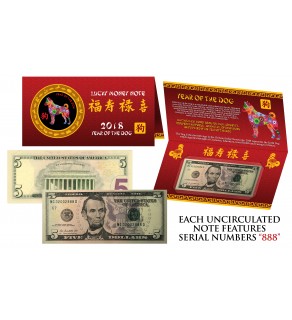 2018 CNY Chinese YEAR of the DOG Lucky Money S/N 888 U.S. $5 Bill w/ Red Folder ***SOLD OUT***