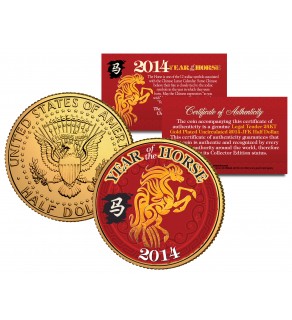 2014 Chinese New Year YEAR OF THE HORSE 24K Gold Plated JFK Kennedy Half Dollar US Coin
