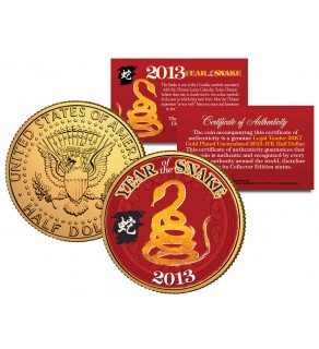 2013 Chinese New Year YEAR OF THE SNAKE 24K Gold Plated JFK Kennedy Half Dollar US Coin