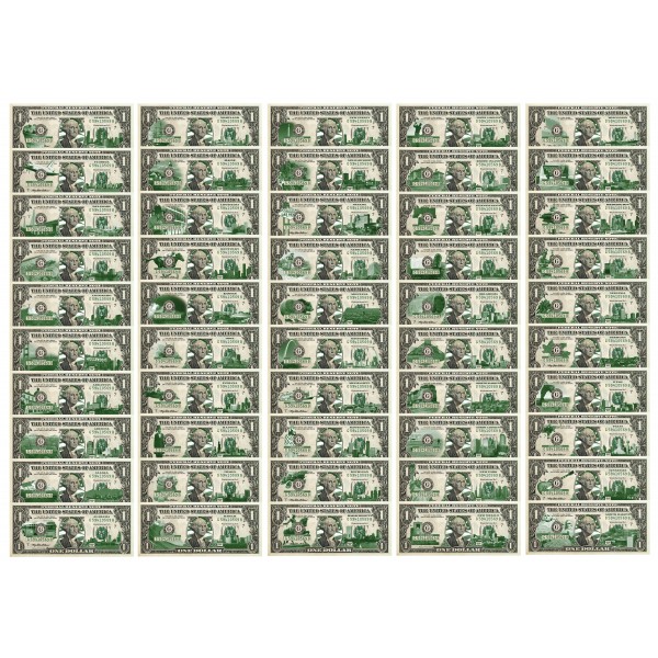 Set of 50 state dollar bills & a general USA bill 