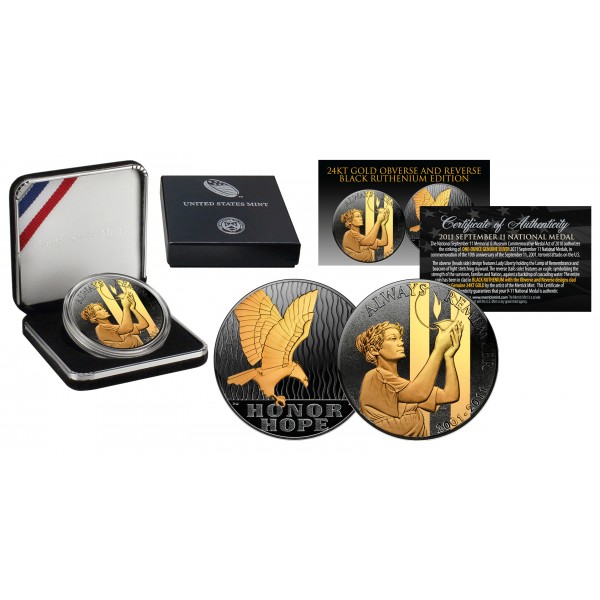 2011 SEPTEMBER 11 NATIONAL MEDAL 1oz Silver Proof Coin RUTHENIUM Golden Enigma 