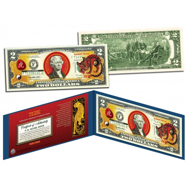 Chinese Zodiac - YEAR OF THE TIGER - Colorized $2 Bill U.S. Legal ...