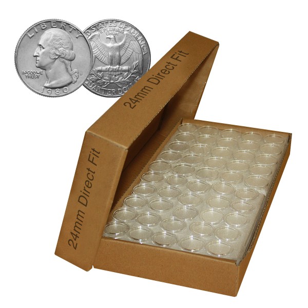 24mm Direct Fit Airtight Coin Holders Capsules for QUARTER QTY: 25