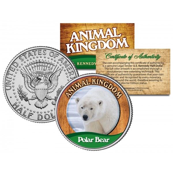 POLAR BEAR - Animal Kingdom Series - JFK Kennedy Half Dollar . Colorized  Coin