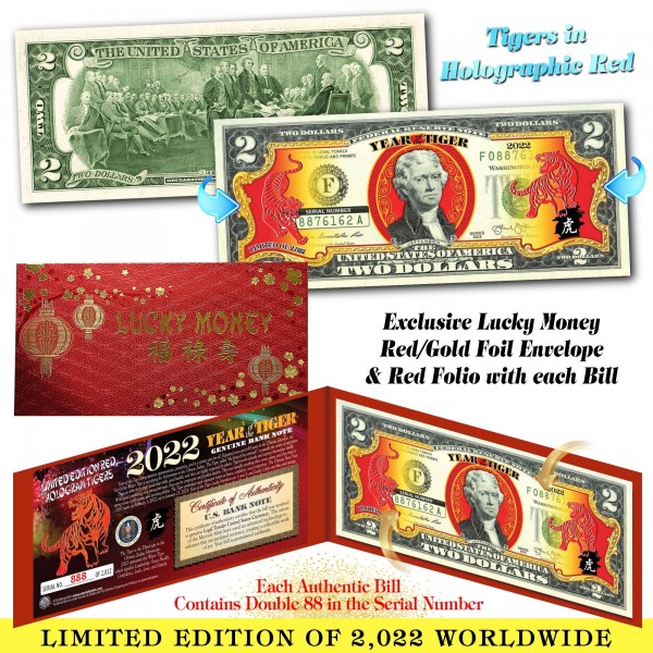 Bill RED POLYCHROME Edition YEAR of the SHEEP Chinese Zodiac Official $2 U.S 