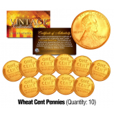 1930's Lincoln WHEAT Pennies US Coins 24K GOLD PLATED Lincoln Cent Penny (Lot of 10)