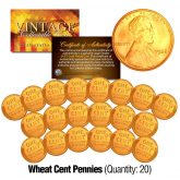 1930's Lincoln WHEAT Pennies US Coins 24K GOLD PLATED Lincoln Cent Penny (Lot of 20)