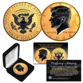 1964 BU Genuine Silver Kennedy Half Dollar U.S. Coin 2-Sided 24K GOLD Gilded & BLACK RUTHENIUM Highlights with Box