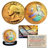 1976 Bicentennial Genuine U.S. Quarter Coin - 24K Gold Plated & Prism Hologram