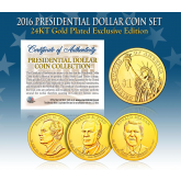 2016 Presidential $1 Dollar U.S. 24K GOLD PLATED Complete 3-Coin Set with Capsules & COA