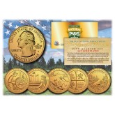 2019 America The Beautiful 24K GOLD PLATED Quarters U.S. Parks 5-Coin Set with Capsules