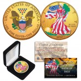 Dual 24K GOLD GILDED & COLORIZED 2-Sided 1 Troy Oz. 2020 Silver Eagle U.S. Coin with Deluxe Felt Display Box
