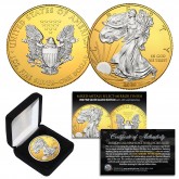 2020 Silver Eagle Uncirculated 1 oz Ounce U.S. Coin * Mixed-Metals Select Mirror Finish * .999 FINE SILVER GILDED with 24K Gold Backdrop (with BOX) 