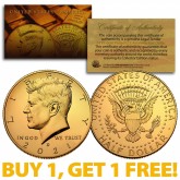 24K GOLD PLATED 2021-D JFK Kennedy Half Dollar Coin with Capsule (Denver Mint) BUY 1 GET 1 FREE 