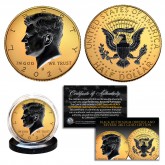 24K GOLD Gilded 2-SIDED 2021 JFK Kennedy Half Dollar U.S. Coin with BLACK RUTHENIUM Highlights on Obverse & Reverse (D Mint)