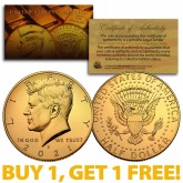 24K GOLD PLATED 2021-P JFK Kennedy Half Dollar Coin with Capsule (Philadelphia Mint) BUY 1 GET 1 FREE 