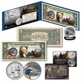 Washington Crossing the Delaware Historic 2021 Quarter Design Genuine Legal Tender U.S. $1 One-Dollar Bill & Colorized Quarter