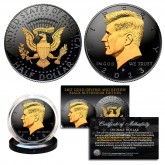 Black RUTHENIUM 2-SIDED 2023 Kennedy Half Dollar U.S. Coin with 24K Gold Clad JFK Portrait on Obverse & Reverse (D Mint)