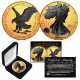 2023 Genuine 24K GOLD Plated with BLACK RUTHENIUM highlights 2-Sided 1 OZ .999 Fine Silver BU American Eagle U.S. Coin - TYPE 2