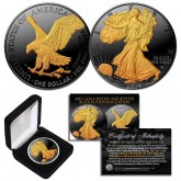 2024 BLACK RUTHENIUM with 24K GOLD highlights 2-Sided 1 OZ .999 Fine Silver BU American Eagle U.S. Coin - TYPE 2