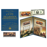 Declaration of Independence - 240th Anniversary - Colorized $2 Bill & U.S. 1976 Stamp Strip with Collectible Large Folio (Limited to 5,000 Serial Numbered)