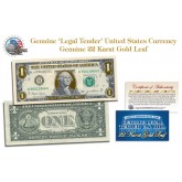 22 KARAT GOLD LEAF Genuine Legal Tender US $1 Bill Currency - Limited Edition