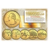1999 US Statehood Quarters 24K GOLD PLATED - 5-Coin Complete Set - with Capsules & COA
