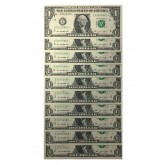 10 Consecutive Serial Number US $1 STAR NOTES One-Dollar Bills Uncirculated in 10-Pocket Portfolio Album