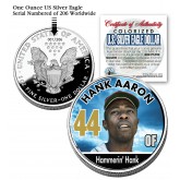 HANK AARON 2006 American Silver Eagle Dollar 1 oz U.S. Colorized Coin Baseball - Officially Licensed