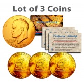 Bicentennial 1976 Eisenhower IKE Dollar Coins 24K GOLD PLATED w/Capsules (Quantity 3)