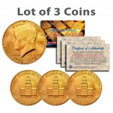 Bicentennial 1976 JFK Kennedy Half Dollar US Coins 24K GOLD PLATED w/Capsules (Quantity 3)