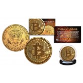 BITCOIN Physical Commemorative Crypto Block Chain 24K Gold Plated JFK Half Dollar U.S. Coin