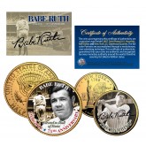 BABE RUTH "The Bambino" NY Quarter & JFK Half Dollar US 2-Coin Set 24K Gold Plated - Officially Licensed