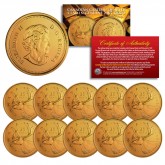 2005 Canadian Caribou Quarter Queen Elizabeth II Uncirculated Coins 24K GOLD PLATED (Quantity 10)