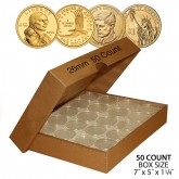 PRESIDENTIAL DOLLAR / SACAGAWEA DOLLAR / SBA DOLLAR Direct-Fit Airtight 26mm Coin Capsule Holders (QTY: 50) **COMES PACKAGED WITH BOX AS SHOWN** 