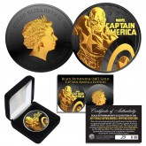 2019 1 oz  Silver Tuvalu Pure Silver Marvel CAPTAIN AMERICA BU Coin BLACK RUTHENIUM with 24KT Gold Clad 2-Sided Limited of 300