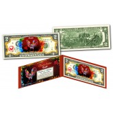 Chinese ZODIAC Genuine U.S. $2 Bill Red Polychrome Blast * YEAR of the ROOSTER * NEW